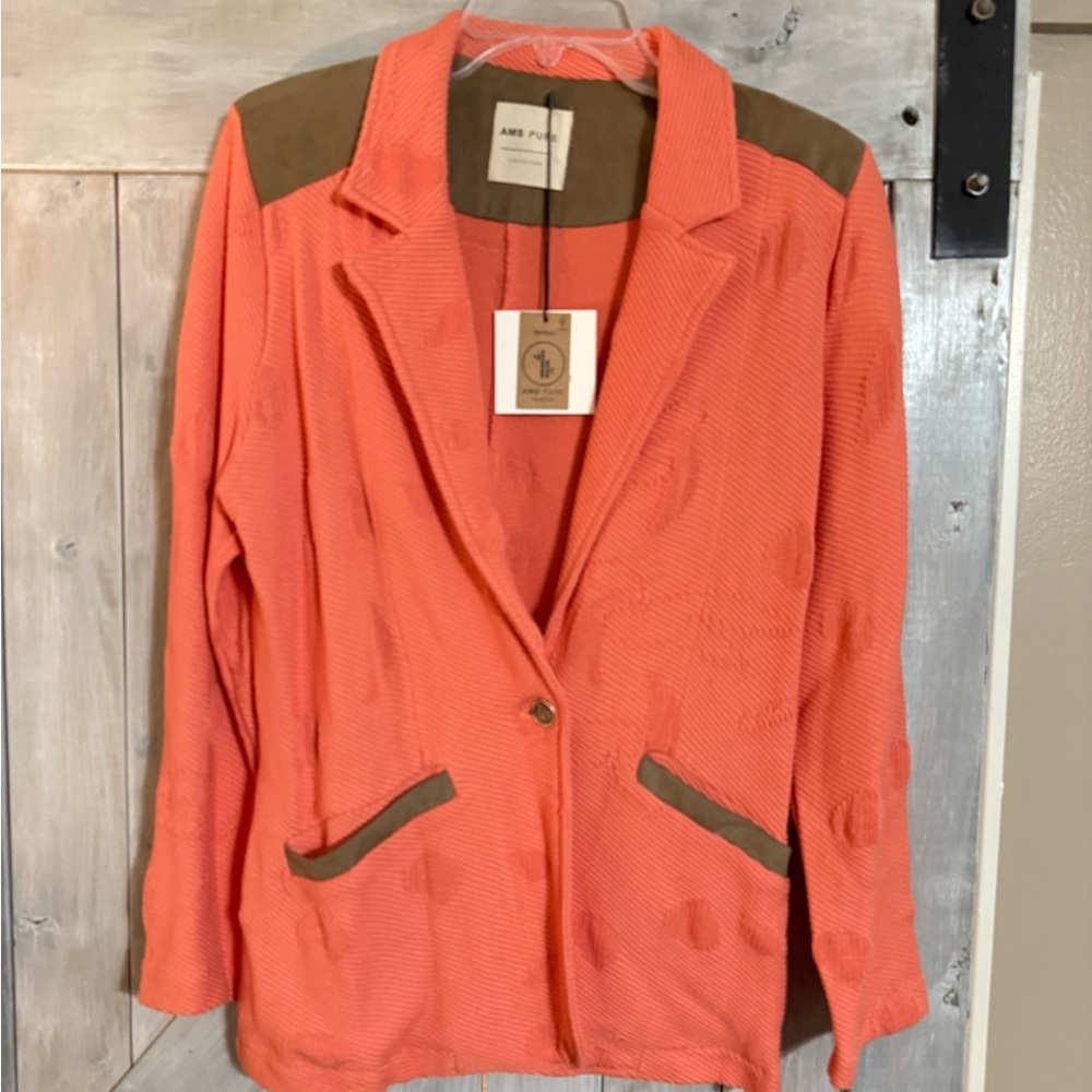 Orange and Brown Blazer with Notched Lapel